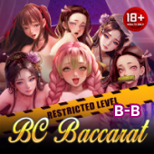 Sexy Blockchain Baccarat B B cover with a dealer and neon frame